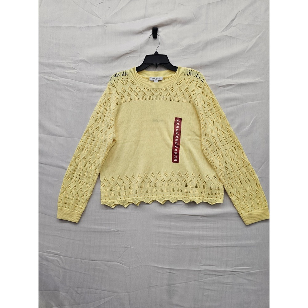 Nineβ West Jeans Womens Yellow Pointelle Knit Scalloped Hem Sweater XL DNWS3325